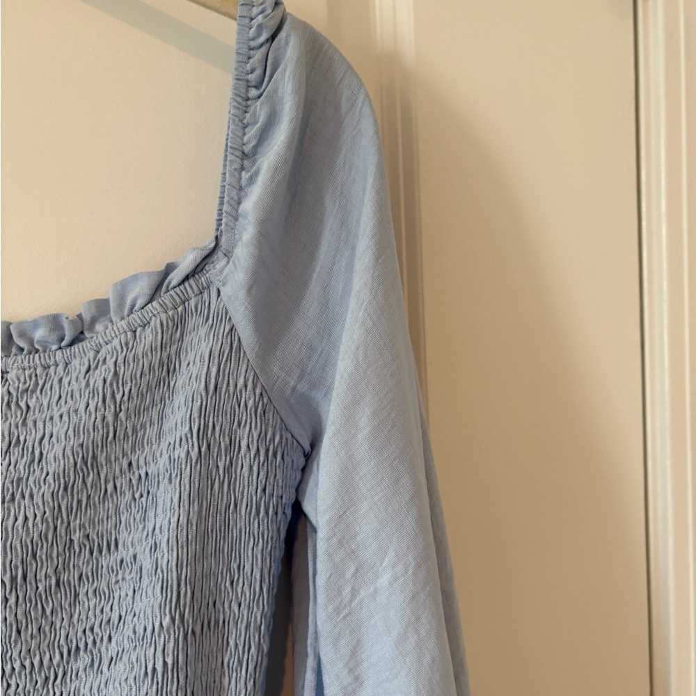 Anna Kaci Blue Shirred Bishop Sleeve Cottagecore Milkmaid MIDI Dress M - Picture 7 of 15
